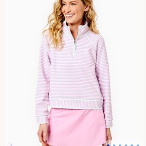 NWT Addison Bay Scuba Light Bainbridge Quarter Zip Sweatshirt Pink/White Stripe